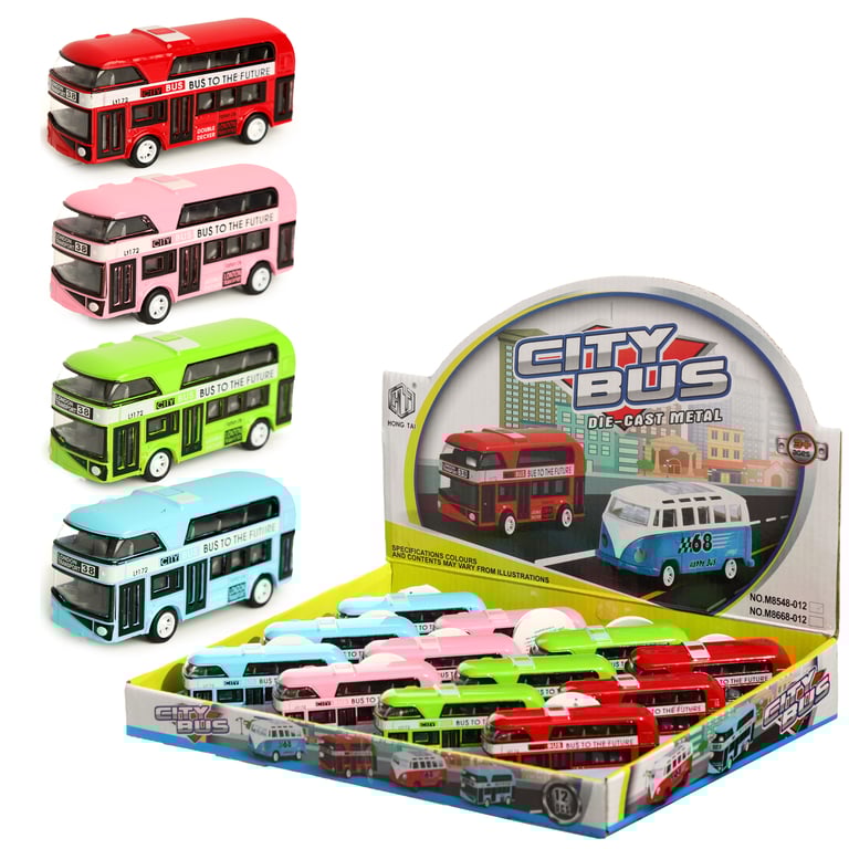 Fun Kids Pull Back Bus - CE & UKCA Marked, EN71 Compliant Plastic Toy