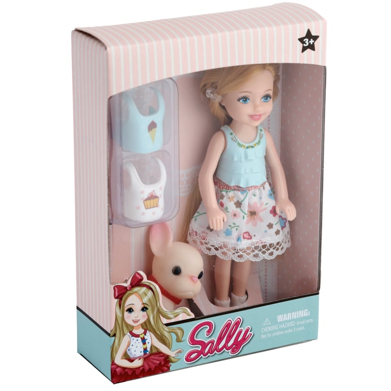 Sally Dress Up Doll - CE Marked, UKCA Compliant, Plastic Playset with Dog and Accessories