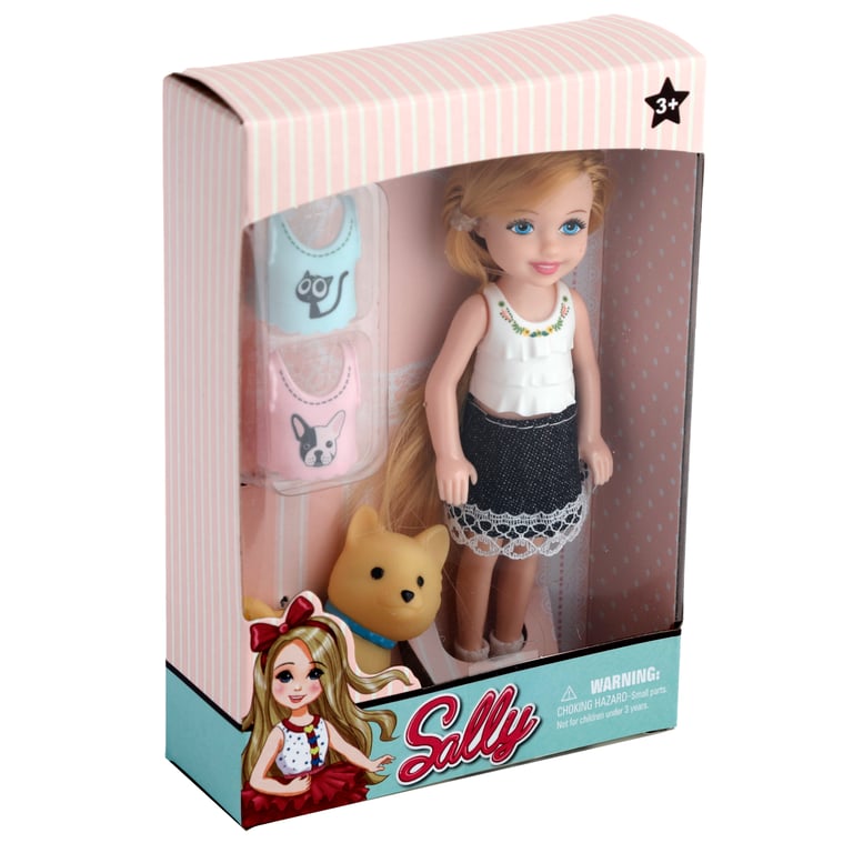 Sally Dress Up Doll - CE Marked, UKCA Compliant, Plastic Playset with Dog and Accessories