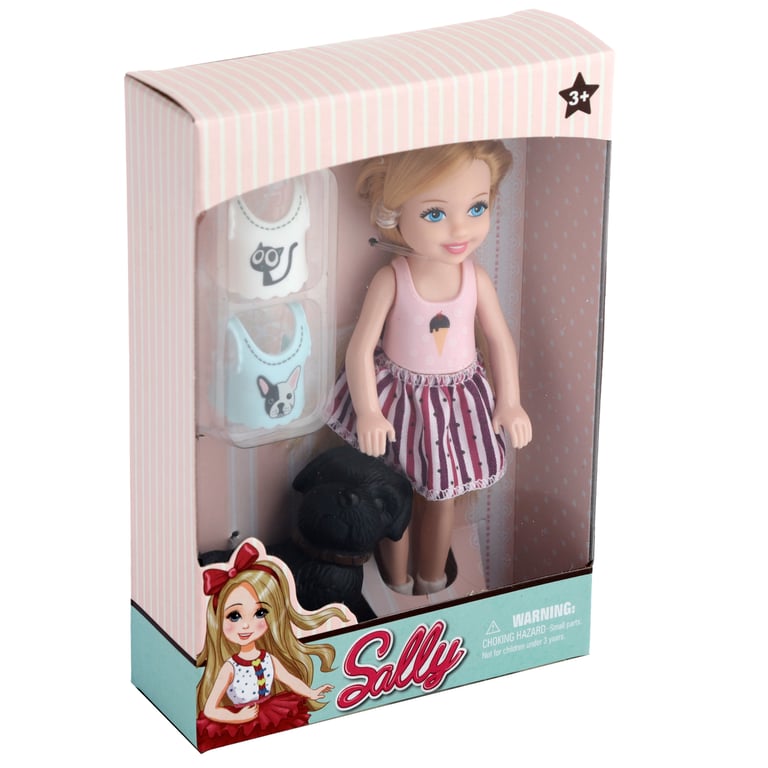Sally Dress Up Doll - CE Marked, UKCA Compliant, Plastic Playset with Dog and Accessories