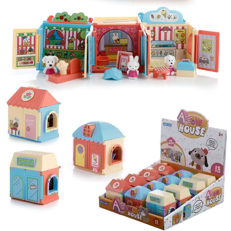 Plastic Puppy Dog Town House Set - CE/UKCA Marked & EN71 Certified Playset for Kids Over 3 Years