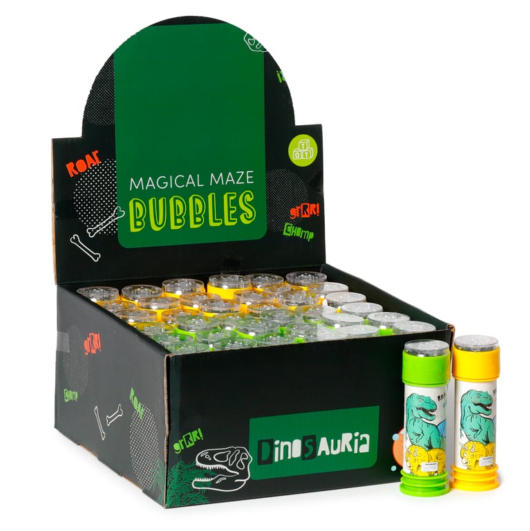 Fun Kids Maze Top Bubbles - Dinosauria, Safety Marked 50ml Plastic Educational Toy