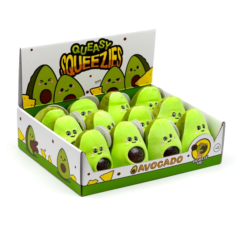 Queasy Squeezies Fidget Toy - Avocado, CE/UKCA Marked and EN71 Compliant with Polyester and Polyacrylate Beads