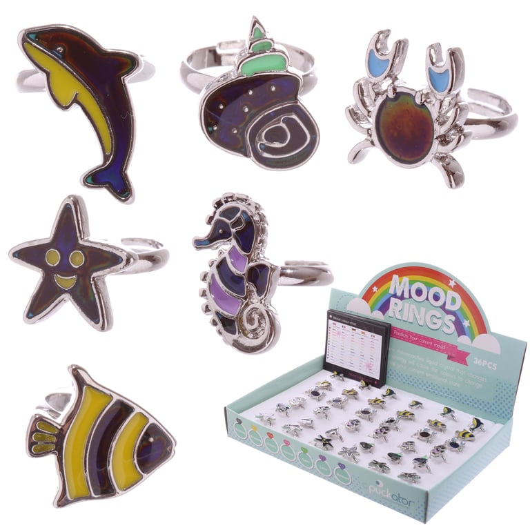 Sealife Mood Ring - Adjustable Zinc and Imitation Rhodium Jewelry CE Marked