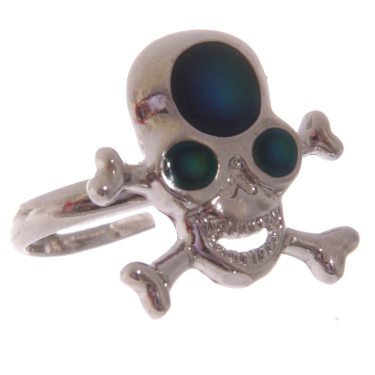Adjustable Zinc Mood Ring - Skull & Cross Bone Design, CE Marked