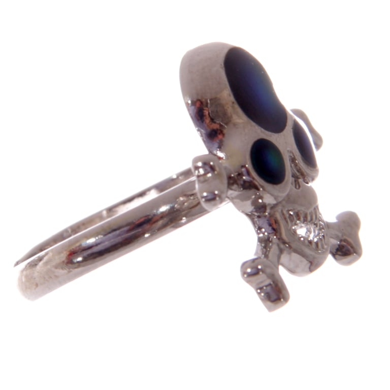 Adjustable Zinc Mood Ring - Skull & Cross Bone Design, CE Marked