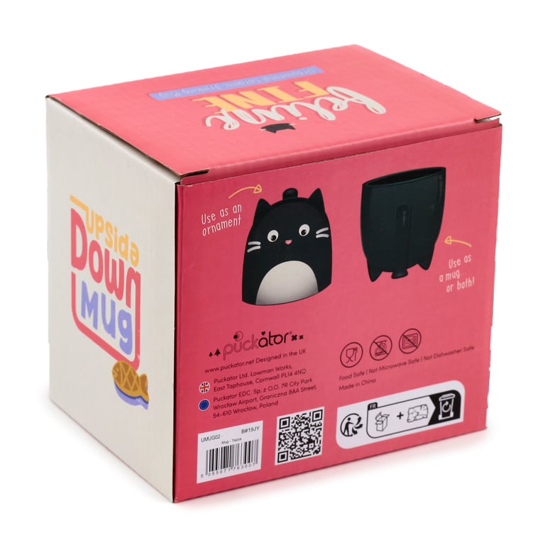 Ceramic Feline Farm Cat Upside Down Novelty Mug - 500ml Food Safe
