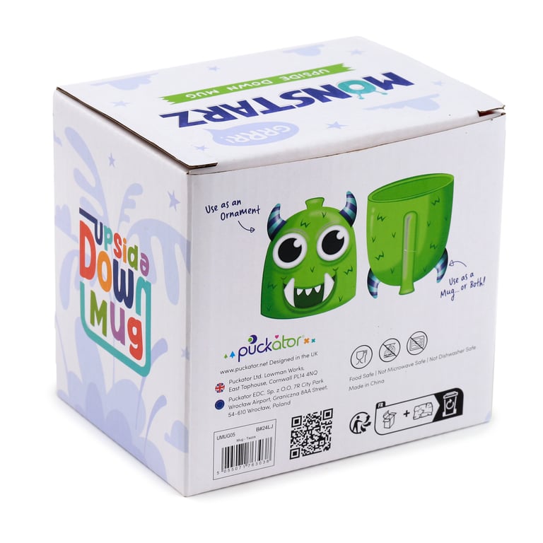 Novelty Upside Down Ceramic Dolomite Mug - Green Monstarz Monster Design