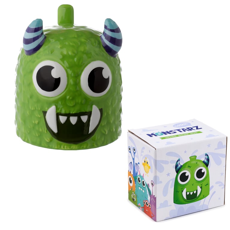 Novelty Upside Down Ceramic Dolomite Mug - Green Monstarz Monster Design