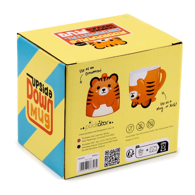 Adoramals Tiger Ceramic Novelty Upside Down Mug - 600ml Food Safe