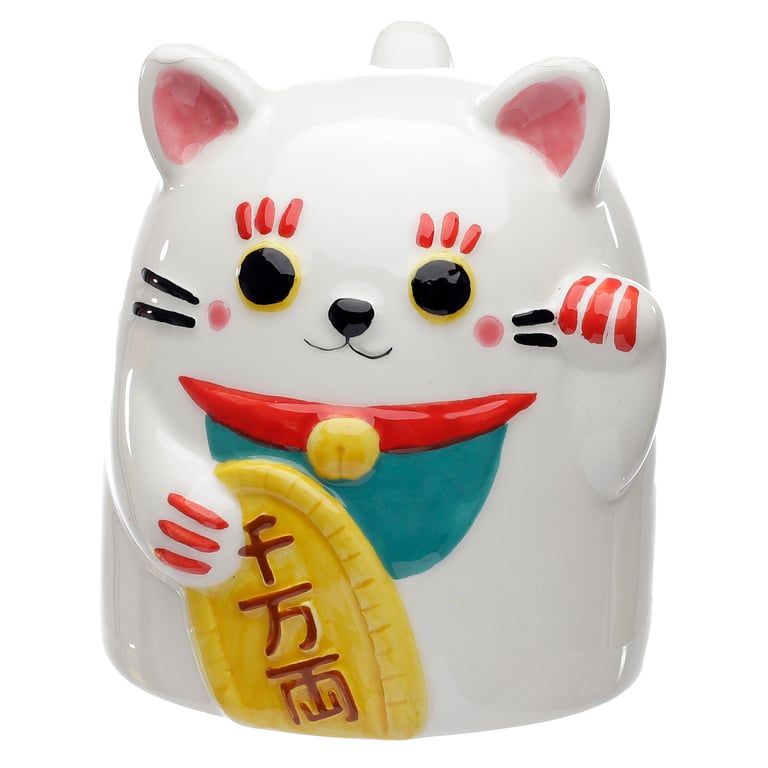Novelty Ceramic Maneki Neko Lucky Cat Upside Down Mug 500ml, Food Safe & Handcrafted