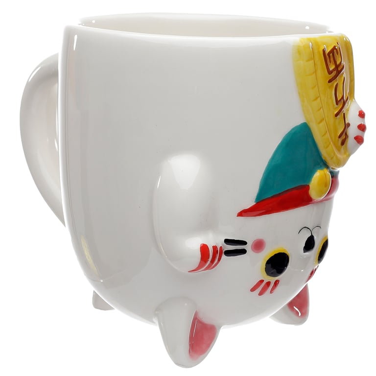 Novelty Ceramic Maneki Neko Lucky Cat Upside Down Mug 500ml, Food Safe & Handcrafted