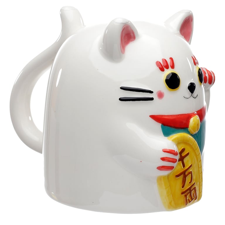 Novelty Ceramic Maneki Neko Lucky Cat Upside Down Mug 500ml, Food Safe & Handcrafted