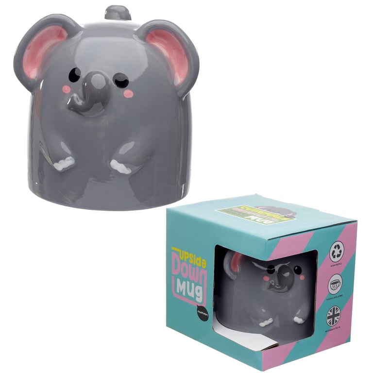 Adoramals Elephant Upside Down 550ml Ceramic Mug - Unique Design, Microwave Safe