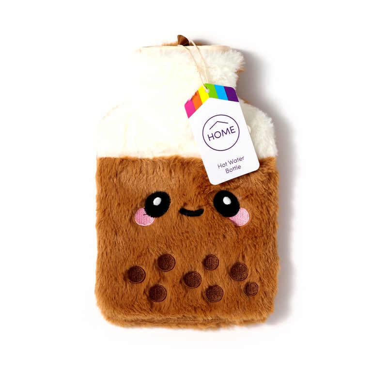 Hot Water Bottle with Plush Bubble Tea Cover - CE Marked Safety Standard Compliance