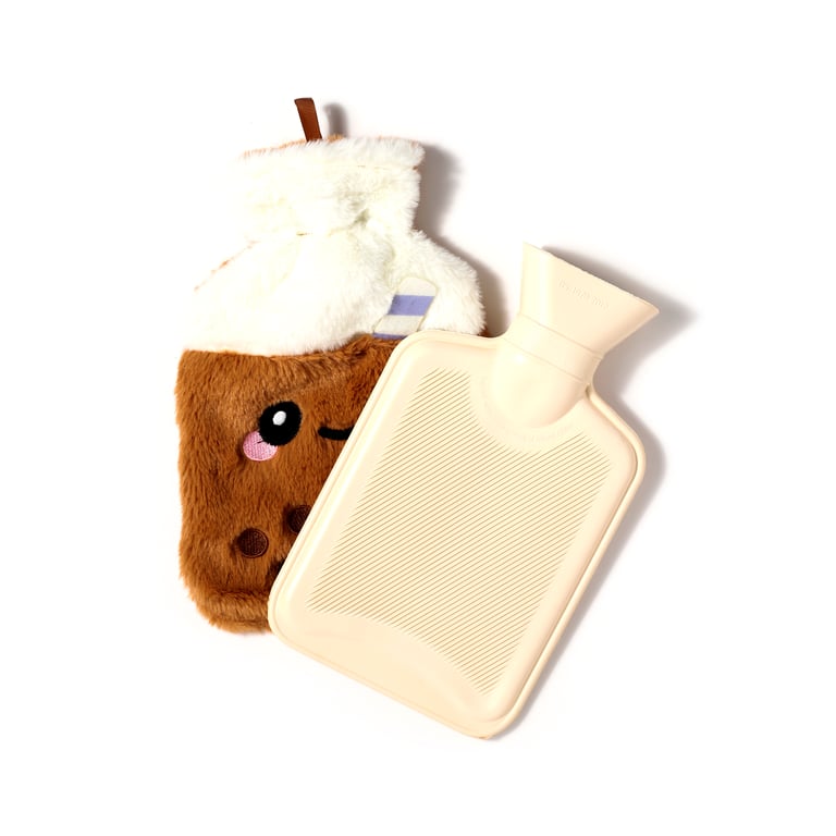 Hot Water Bottle with Plush Bubble Tea Cover - CE Marked Safety Standard Compliance