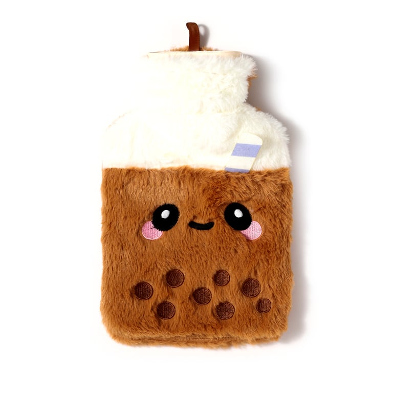 Hot Water Bottle with Plush Bubble Tea Cover - CE Marked Safety Standard Compliance