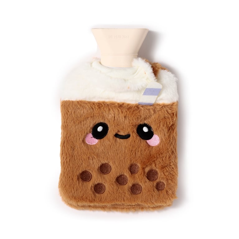 Hot Water Bottle with Plush Bubble Tea Cover - CE Marked Safety Standard Compliance