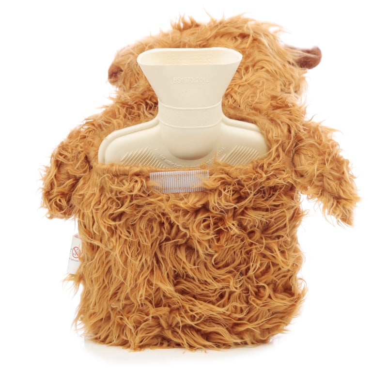 Highland Coo Hot Water Bottle 650ml - CE/UKCA Marked & Soft Plush Cover