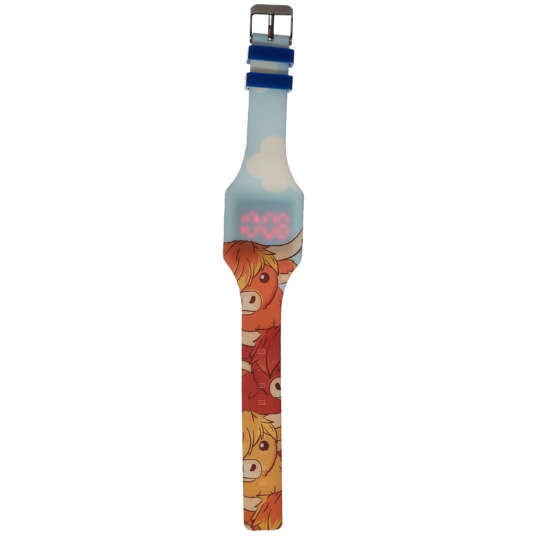 Silicone Digital Watch - Highland Coo Cow CE Marked with Date & Time Display and CR2016 Battery Included
