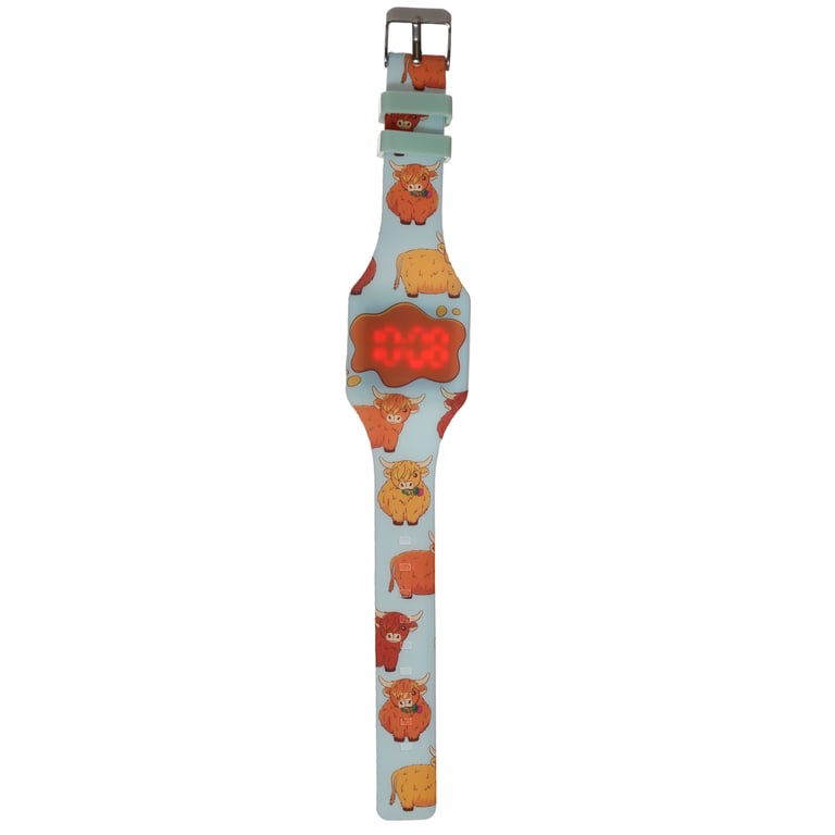 Silicone Digital Watch - Highland Coo Cow CE Marked with Date & Time Display and CR2016 Battery Included