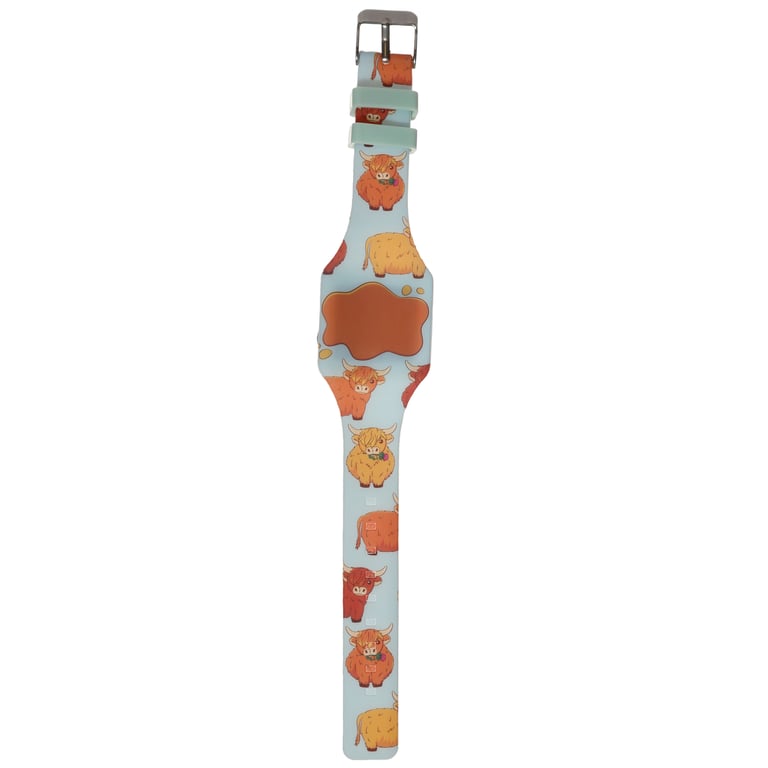Silicone Digital Watch - Highland Coo Cow CE Marked with Date & Time Display and CR2016 Battery Included