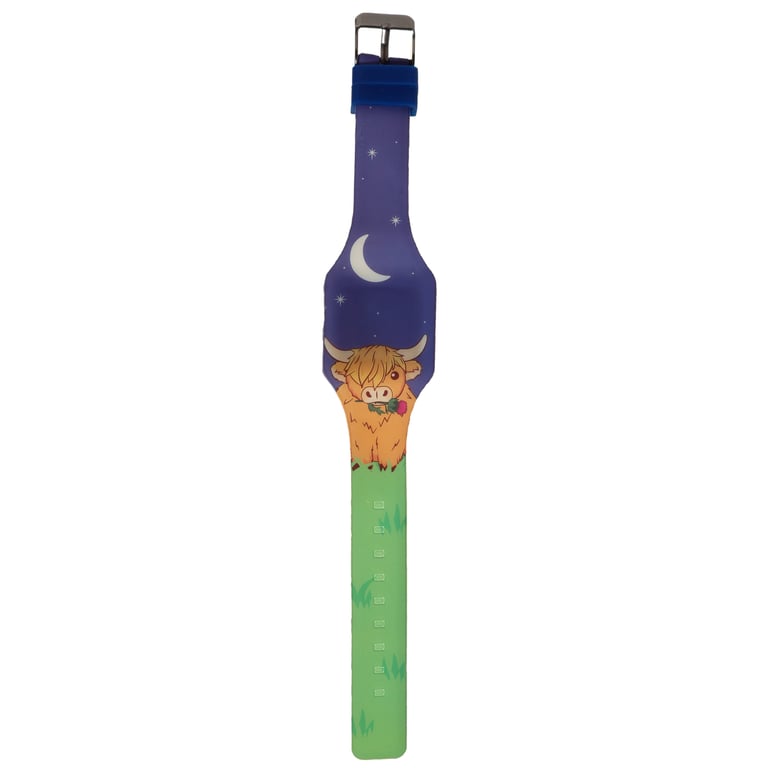 Silicone Digital Watch - Highland Coo Cow CE Marked with Date & Time Display and CR2016 Battery Included