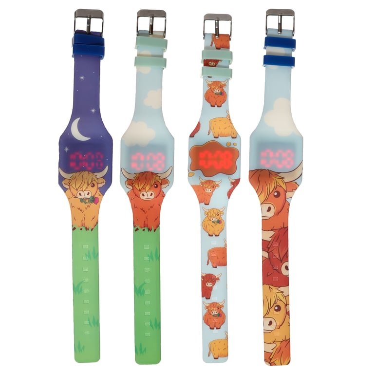 Silicone Digital Watch - Highland Coo Cow CE Marked with Date & Time Display and CR2016 Battery Included