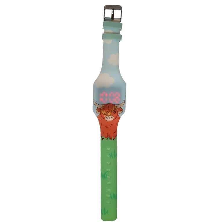Silicone Digital Watch - Highland Coo Cow CE Marked with Date & Time Display and CR2016 Battery Included