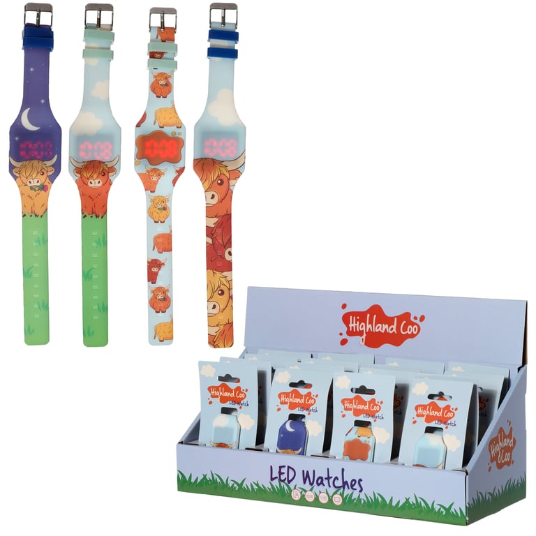 Silicone Digital Watch - Highland Coo Cow CE Marked with Date & Time Display and CR2016 Battery Included