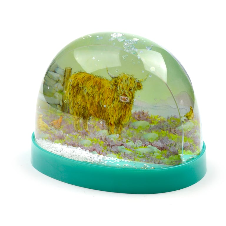 Jan Pashley Highland Coo Collectable Snow Storm - Licensed Plastic Collectible with Glitter