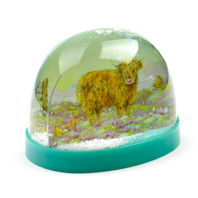 Jan Pashley Highland Coo Collectable Snow Storm - Licensed Plastic Collectible with Glitter