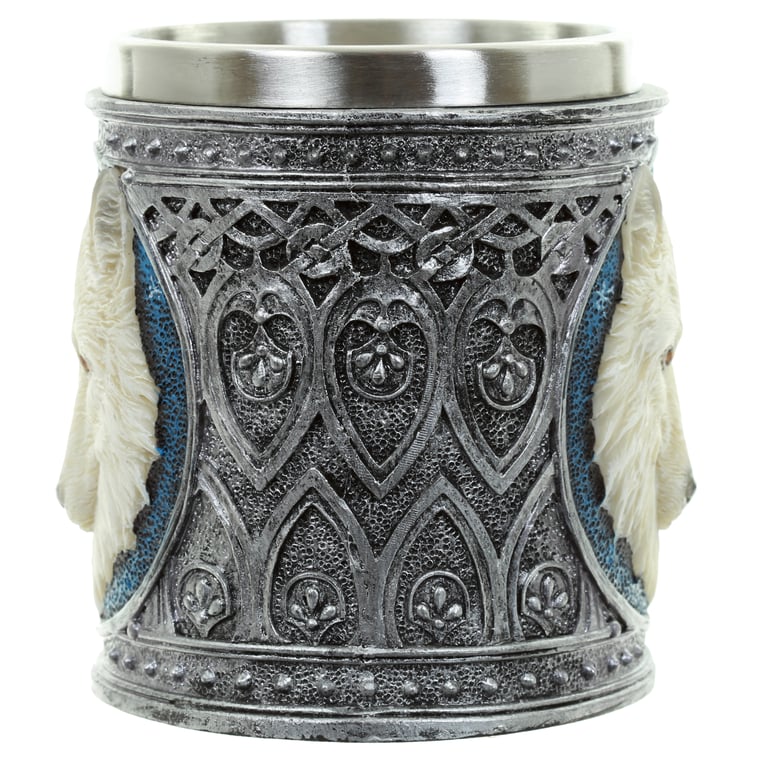 White Wolf Resin and Stainless Steel Decorative Tankard - Wipe Clean Only