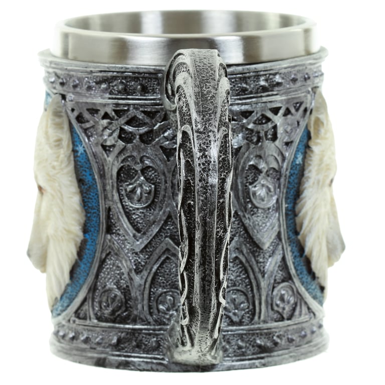 White Wolf Resin and Stainless Steel Decorative Tankard - Wipe Clean Only