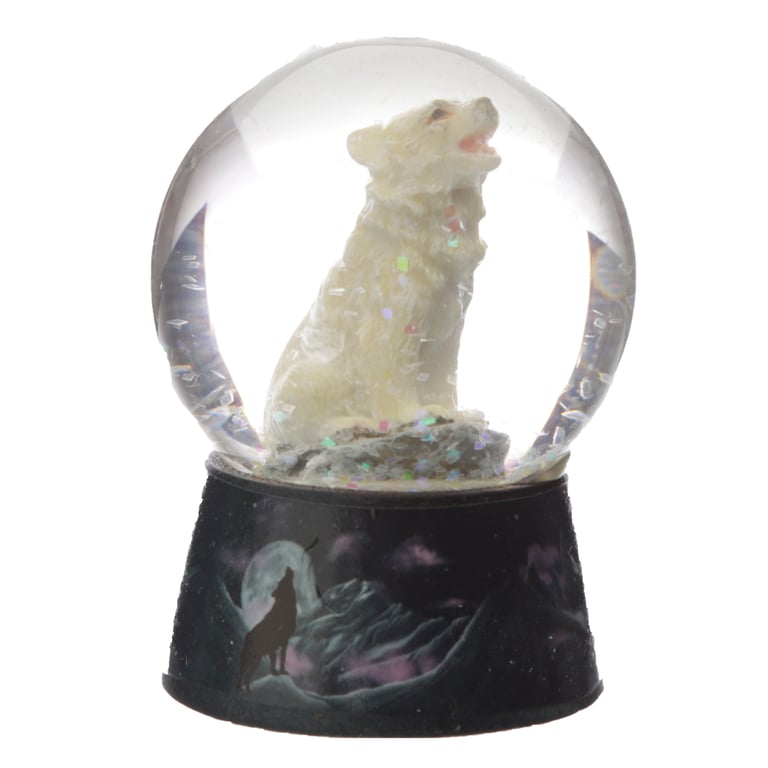 Resin and Glass North Wolf Snow Globe - Home Decor Protector of the Night Sky