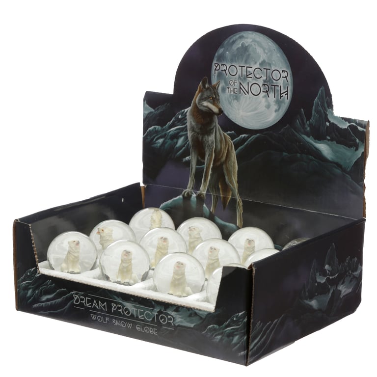 Resin and Glass North Wolf Snow Globe - Home Decor Protector of the Night Sky