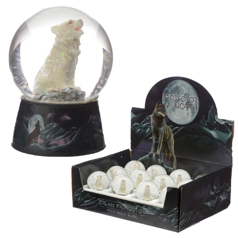 Resin and Glass North Wolf Snow Globe - Home Decor Protector of the Night Sky