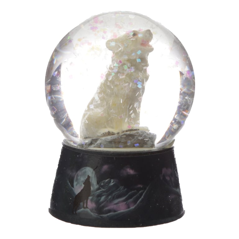 Resin and Glass North Wolf Snow Globe - Home Decor Protector of the Night Sky