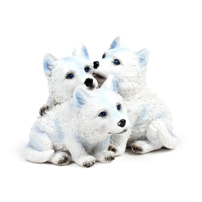 Wolf Ornament Trio - Resin Figurine of Three Playful Wolf Puppies for Home Decor