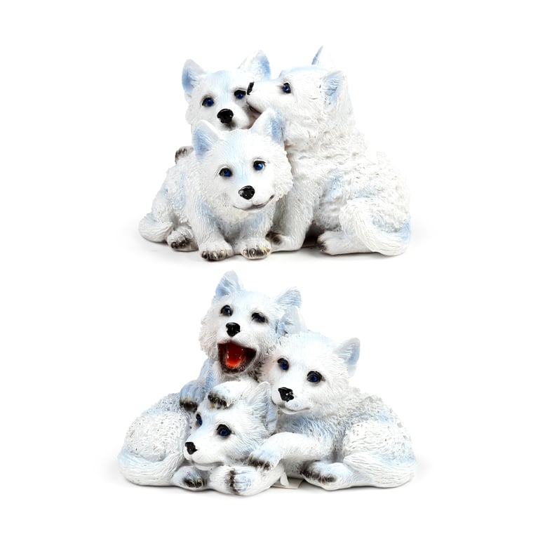 Wolf Ornament Trio - Resin Figurine of Three Playful Wolf Puppies for Home Decor