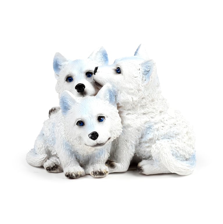 Wolf Ornament Trio - Resin Figurine of Three Playful Wolf Puppies for Home Decor
