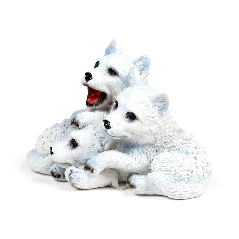 Wolf Ornament Trio - Resin Figurine of Three Playful Wolf Puppies for Home Decor