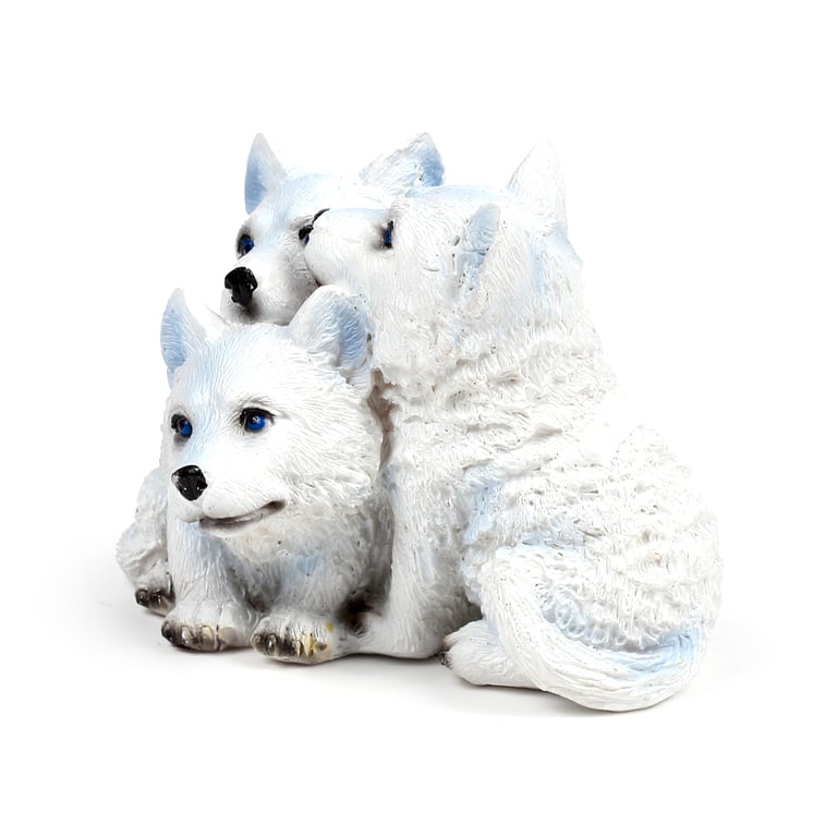 Wolf Ornament Trio - Resin Figurine of Three Playful Wolf Puppies for Home Decor