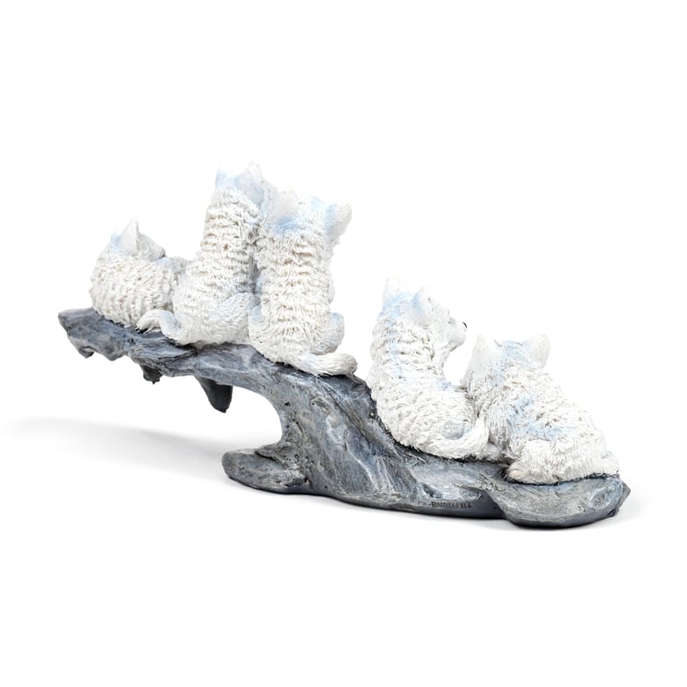 Wolf Resin Ornament - Puppies Playing on Stone Outcrop Home Decor Sculpture
