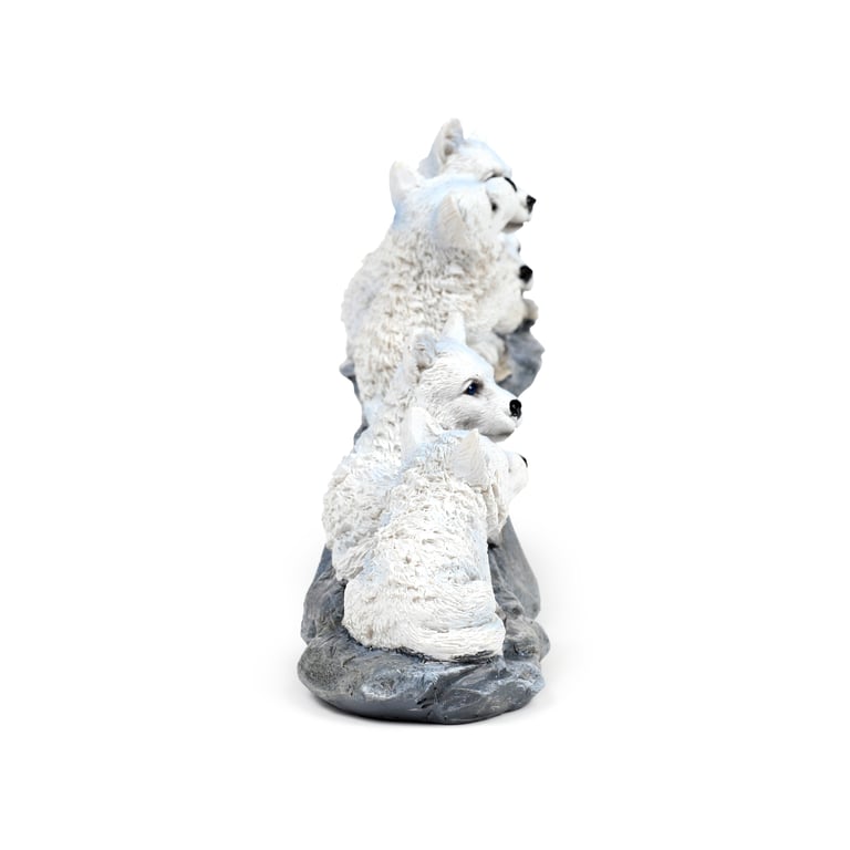 Wolf Resin Ornament - Puppies Playing on Stone Outcrop Home Decor Sculpture