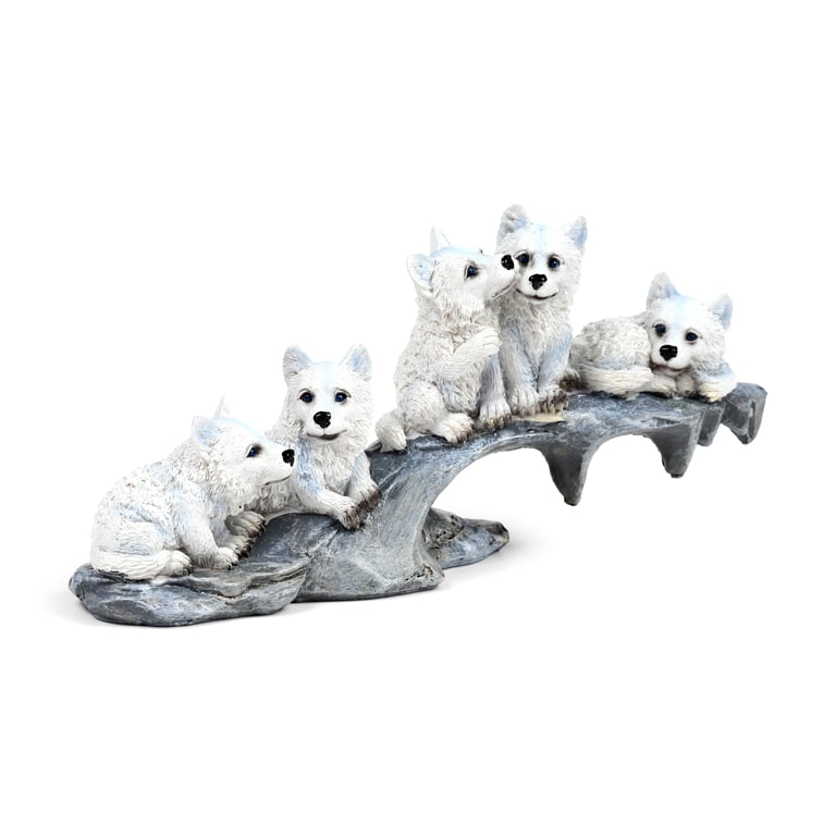 Wolf Resin Ornament - Puppies Playing on Stone Outcrop Home Decor Sculpture