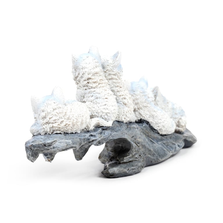 Wolf Resin Ornament - Puppies Playing on Stone Outcrop Home Decor Sculpture