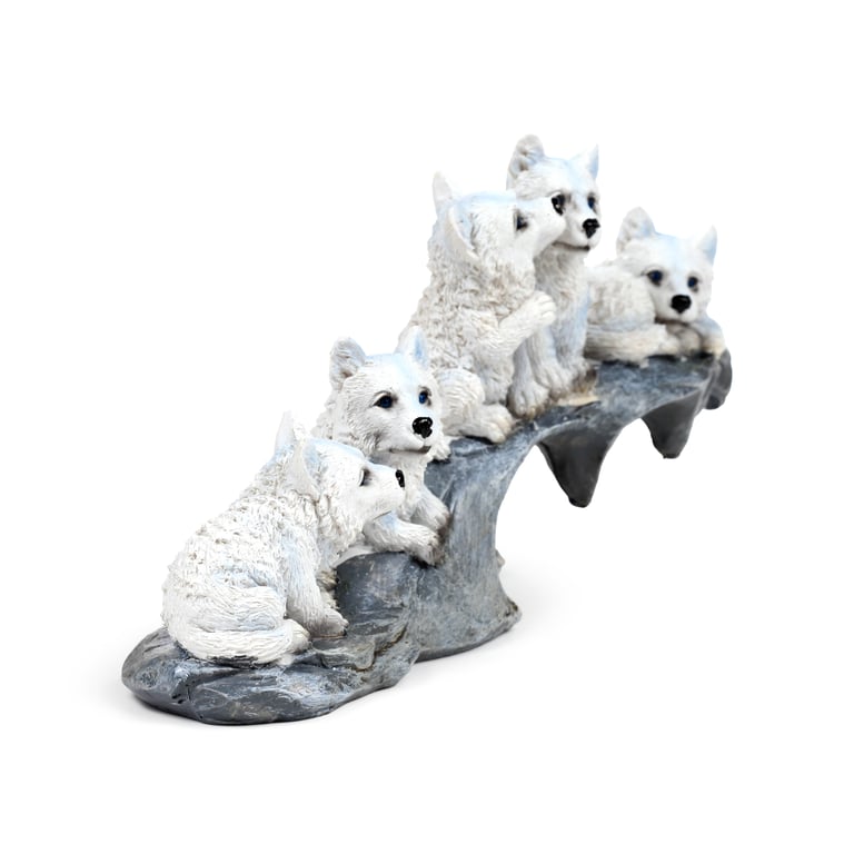 Wolf Resin Ornament - Puppies Playing on Stone Outcrop Home Decor Sculpture