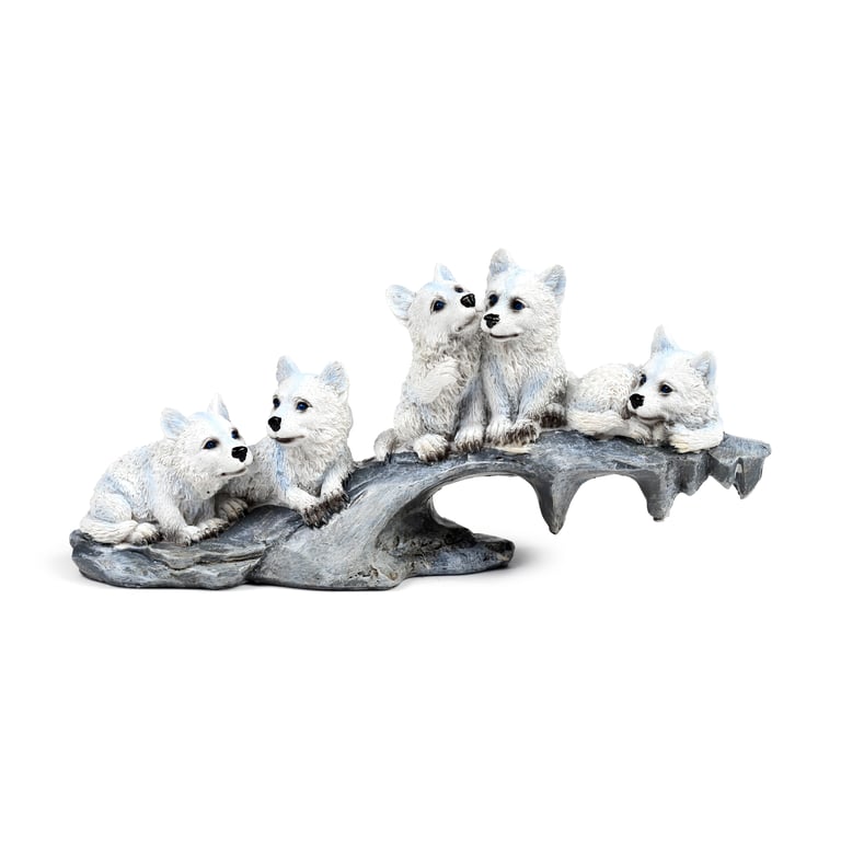 Wolf Resin Ornament - Puppies Playing on Stone Outcrop Home Decor Sculpture