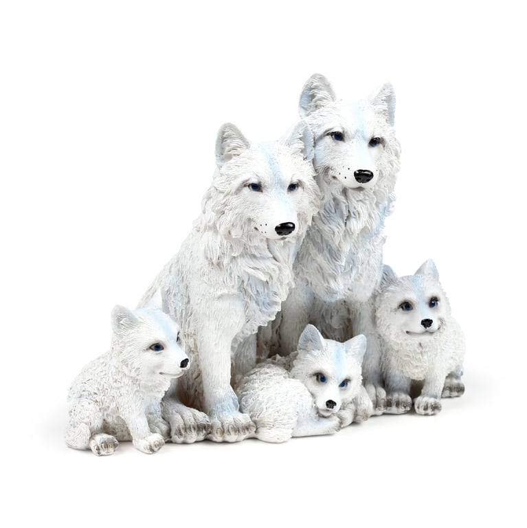 Wolf Ornament - Resin Family with Puppies Home Decor
